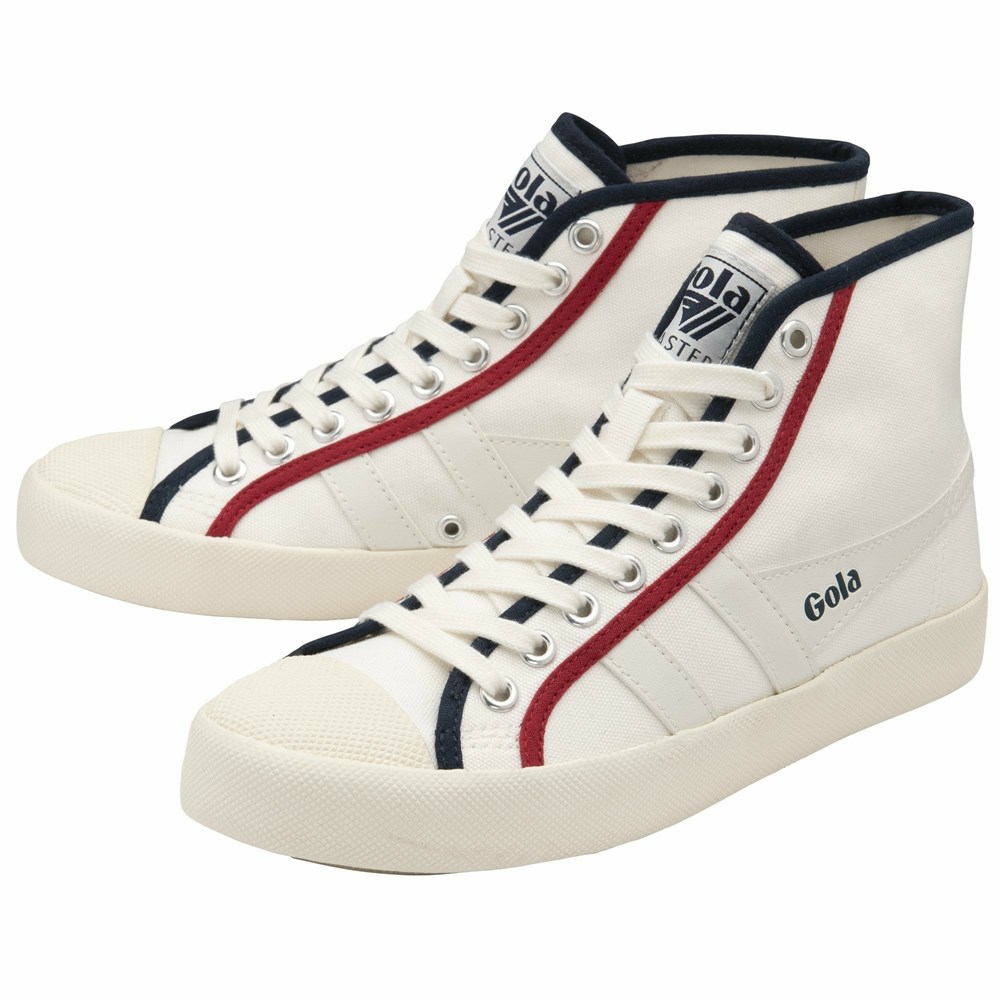 Gola Vegan Classics Coaster Smash High Women Sneakers White / Navy / Deep Red | GAEWSI965