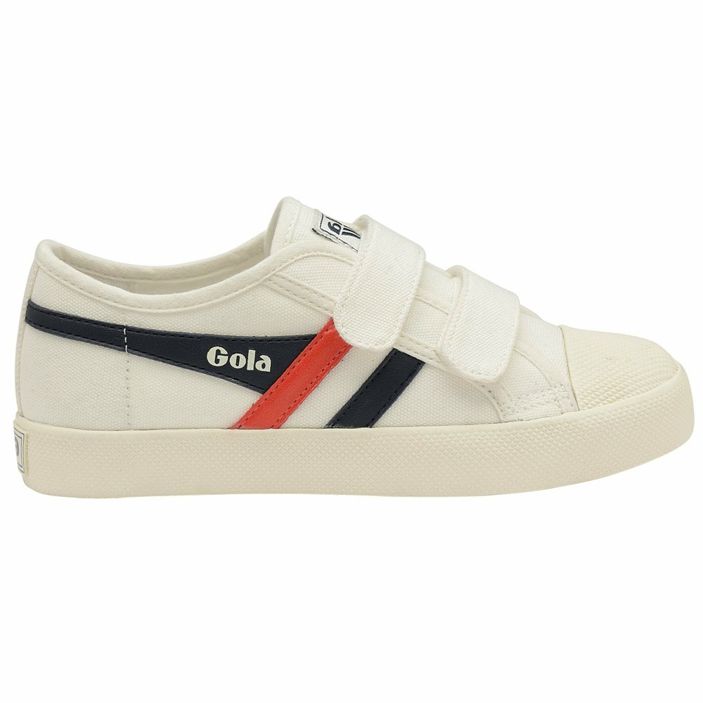 Gola Vegan Classics Coaster Strap Kids' Sneakers White / Navy / Red | RFWZQI627