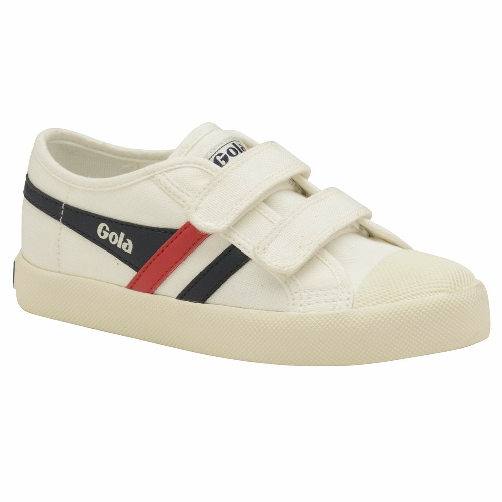 Gola Vegan Classics Coaster Strap Kids' Sneakers White / Navy / Red | RFWZQI627