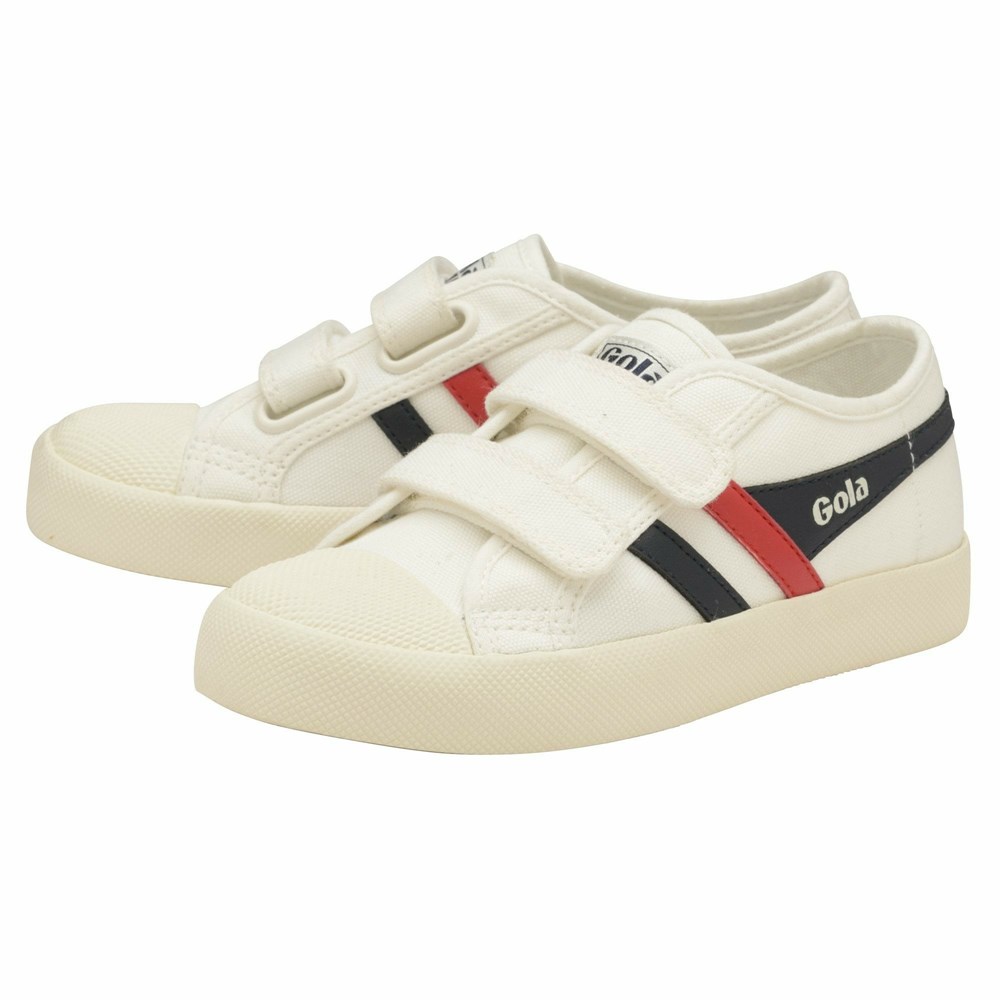 Gola Vegan Classics Coaster Strap Kids' Sneakers White / Navy / Red | RFWZQI627