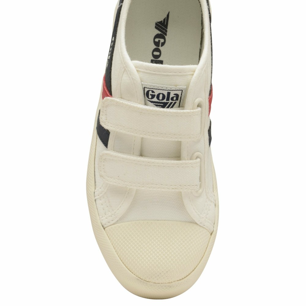 Gola Vegan Classics Coaster Strap Kids' Sneakers White / Navy / Red | RFWZQI627