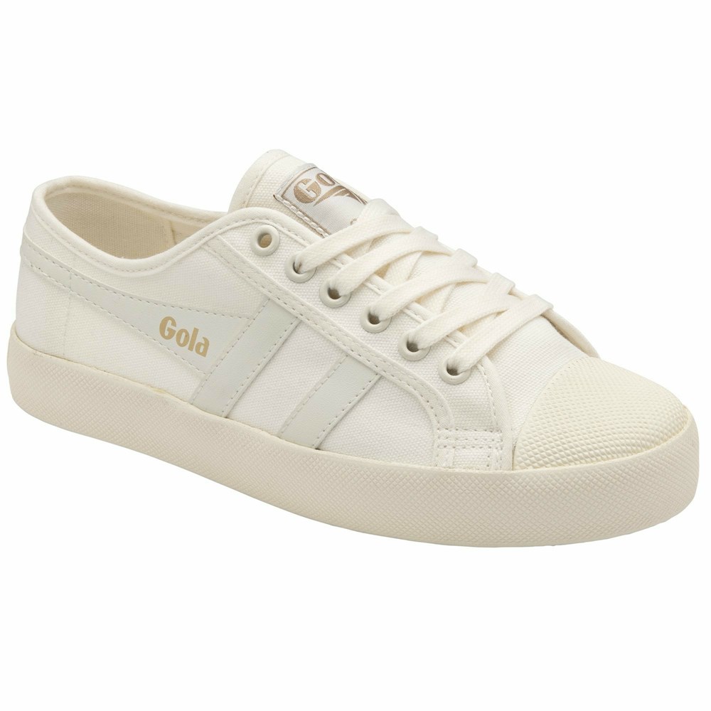 Gola Vegan Classics Coaster Women Sneakers White / White / Gold | GZJRKO234