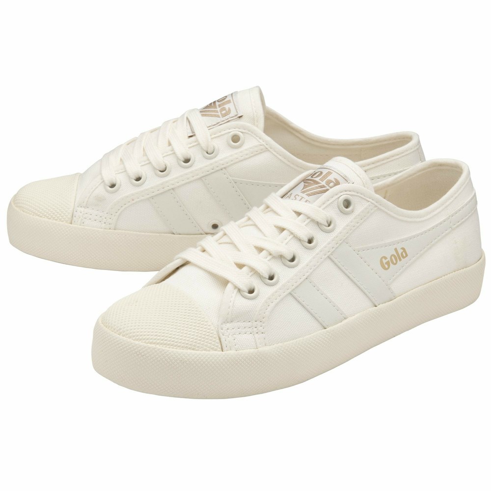 Gola Vegan Classics Coaster Women Sneakers White / White / Gold | GZJRKO234